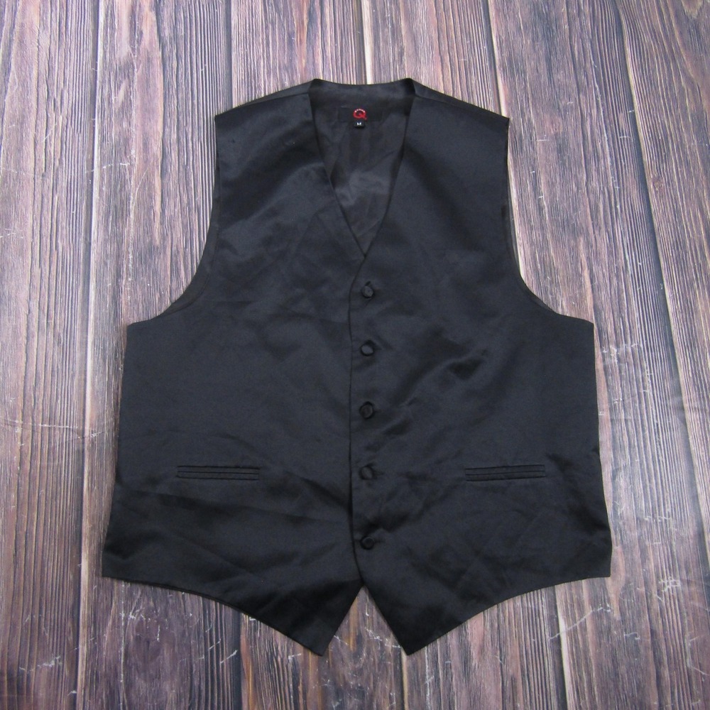 Suit Vest Brand Q Mens M Black Solid 3 Piece Belted Tuxedo Formal Waistcoat